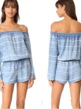 Chelsea & Violet Light Blue SOFT Jean  Off-Shoulder Romper (Shorts)